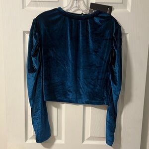 New Nastygal high neck puff shoulder velvet crop top electric blue US10